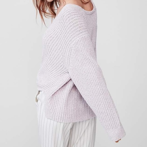 Express Lavender Oversized Shaker V-Neck Sweater - Picture 3 of 6